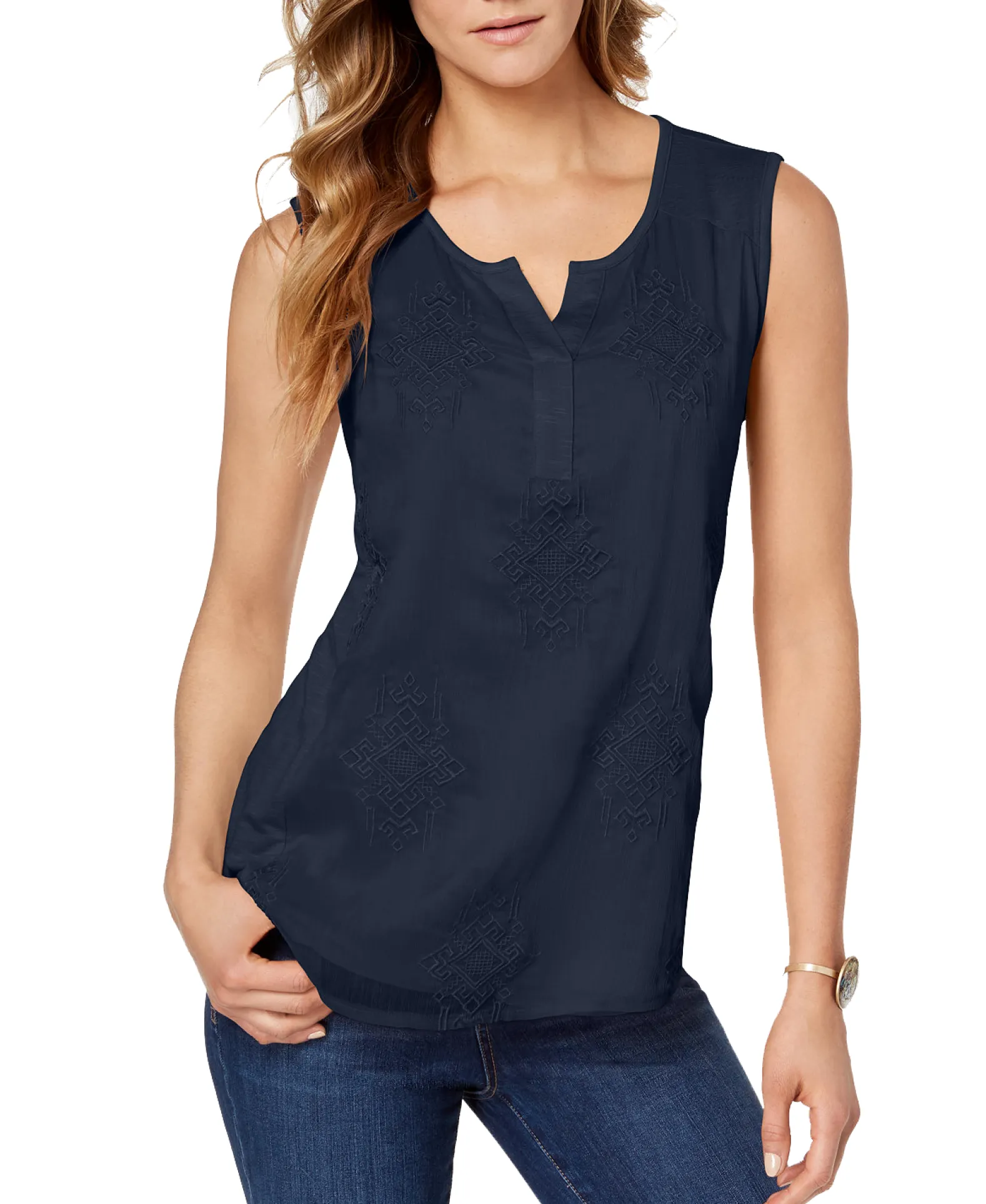Women's Petite Embroidered Top