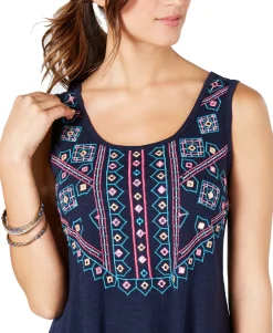 Women's Petite Embroidered Ruffle-Hem Dress