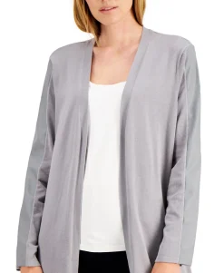 Women's Petite Faux-Leather-Trimmed Cardigan Sweater