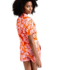 Women's Petite Floral-Print Tie-Waist Cotton Shirt