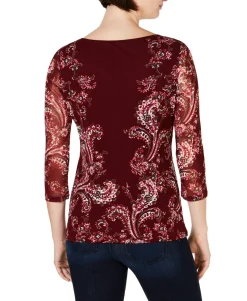 Women's Petite Floral-Print Mesh Top