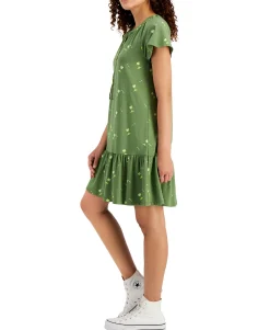 Women's Petite Flutter-Sleeve Printed Dress