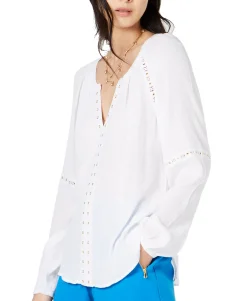 Women's Petite Grommet-Trim Peasant Top