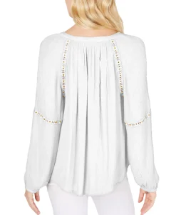 Women's Petite Grommet-Trim Peasant Top