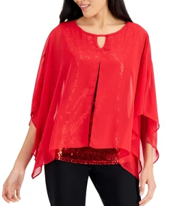 Women's Petite Mesh Sequin Top