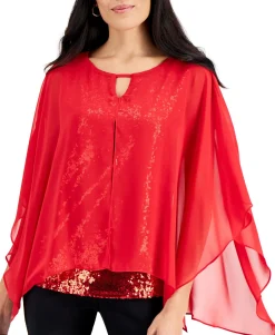 Women's Petite Mesh Sequin Top