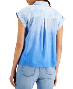 Women's Petite Ombré-Cloud Button-Down Top