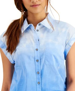 Women's Petite Ombré-Cloud Button-Down Top