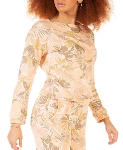 Women's Petite Palm-Print Pullover Top