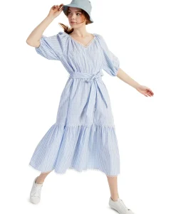 Women's Petite Plaid Cotton Midi Dress