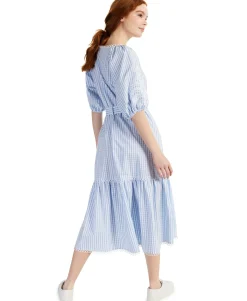 Women's Petite Plaid Cotton Midi Dress