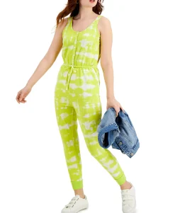 Women's Petite Printed Drawstring-Waist Jumpsuit