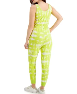 Women's Petite Printed Drawstring-Waist Jumpsuit