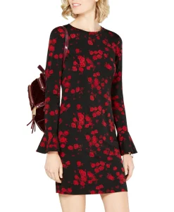 Women's Petite Printed Flounce-Sleeve Shift Dress