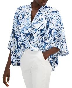 Women's Petite Printed Oversized Blouse