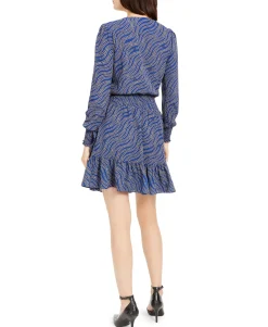 Women's Petite Printed Ruffled Wrap Dress