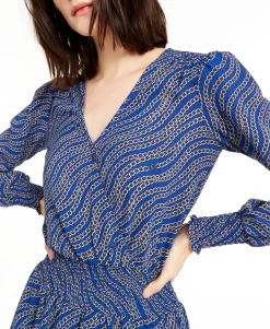 Women's Petite Printed Ruffled Wrap Dress