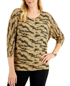 Women's Petite Printed 3/4-Sleeve Top