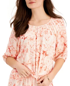 Women's Petite Printed Tie-Front Top