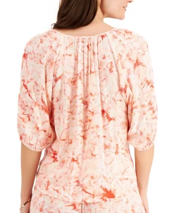 Women's Petite Printed Tie-Front Top