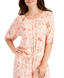 Women's Petite Printed Tie-Front Top