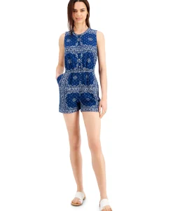 Women's Petite Printed Woven Romper