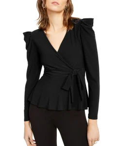 Women's Petite Puff-Shoulder Wrap Top