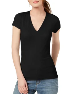 Women's Petite Ribbed V-Neck Top