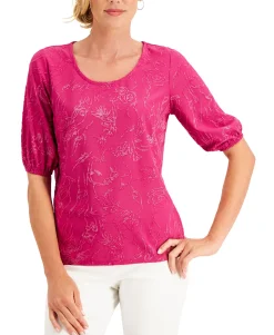 Women's Petite Shine Jacquard Top