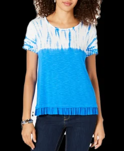 Women's Petite Tie Dye & Ruffle-Hem T-Shirt