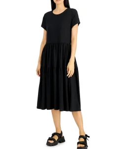 Women's Petite Tiered Crewneck Midi Dress