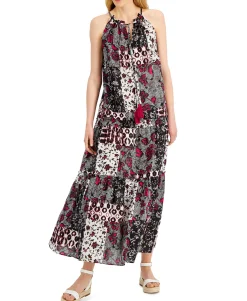 Women's Petite Tiered Halter-Neck Maxi Dress