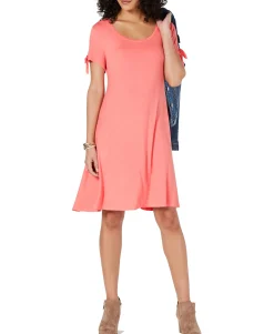 Women's Petite Tie-Sleeve Swing Dress