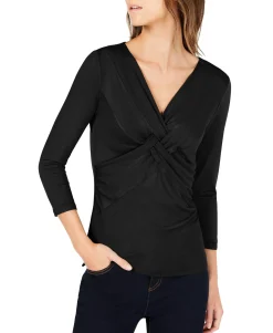 Women's Petite Twist-Front 3/4-Sleeve Top
