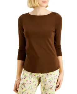 Women's Pima Cotton Boat-Neck Button-Shoulder Top