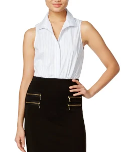 Women's Pinstriped Shirt Bodysuit