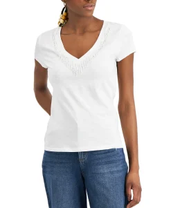 Women's Plus Beaded V-Neck Top