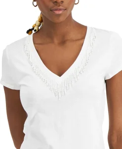 Women's Plus Beaded V-Neck Top