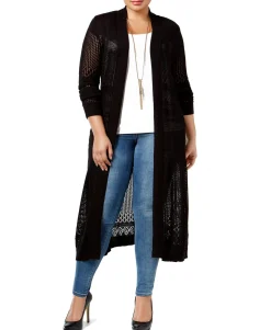 Women's Plus Belldini Pointelle-Stitch Duster Cardigan