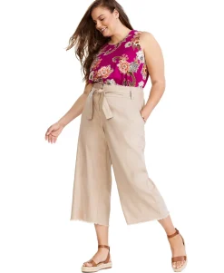Women's Plus Belted Frayed-Hem Culottes