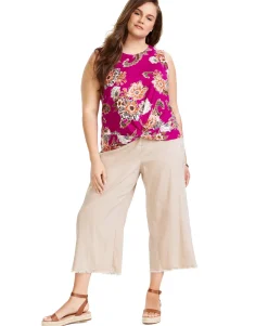 Women's Plus Belted Frayed-Hem Culottes