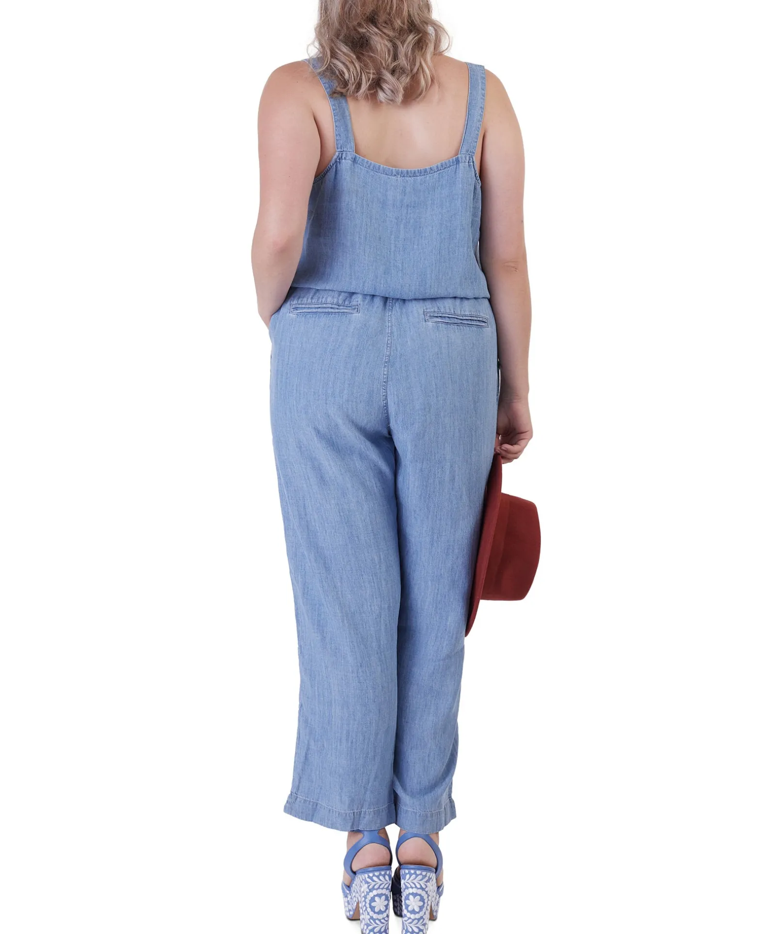 Women's Plus Button Front Drawstring Jumpsuit