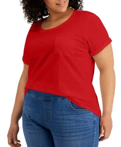 Women's Plus Cotton Cuffed-Sleeve T-Shirt