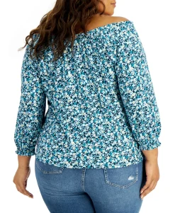 Women's Plus Cotton Ditsy-Print Top