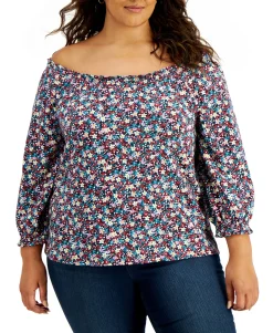 Women's Plus Cotton Ditsy-Print Top