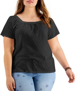 Women's Plus Cotton Eyelet Knit Top