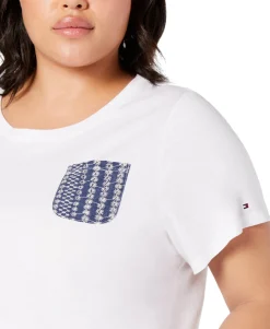 Women's Plus Cotton Eyelet-Pocket Top