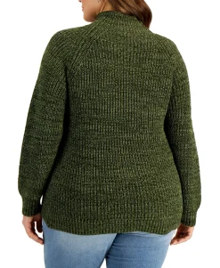 Women's Plus Cotton Marled Funnel-Neck Sweater