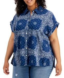 Women's Plus Cotton Printed Camp Shirt