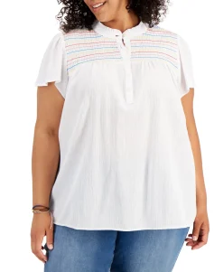 Women's Plus Cotton Smocked Top